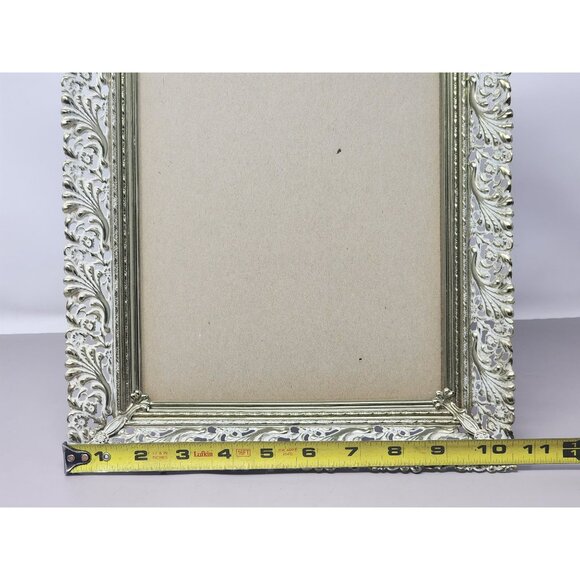 Vintage Large Table Top Filigree Picture Frame White Brushed Gold Stand Up Frame - Picture 4 of 5